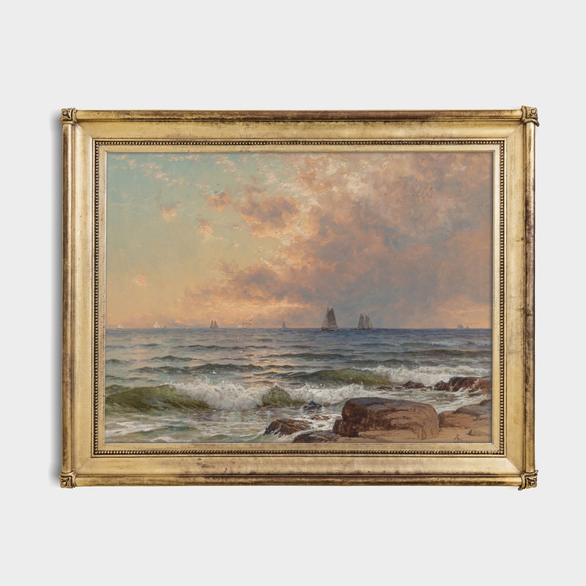 Mailed Print Vintage Sailing Ship Painting Antique Ocean Beach Print Moody Rustic Seascape Nautical Decor Print And Ship - Image 2