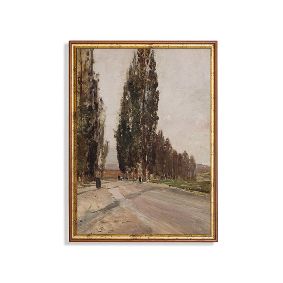 Vintage Landscape Painting Antique Country Landscape Trees Print Moody Rustic Nature Fine Art Wall Art