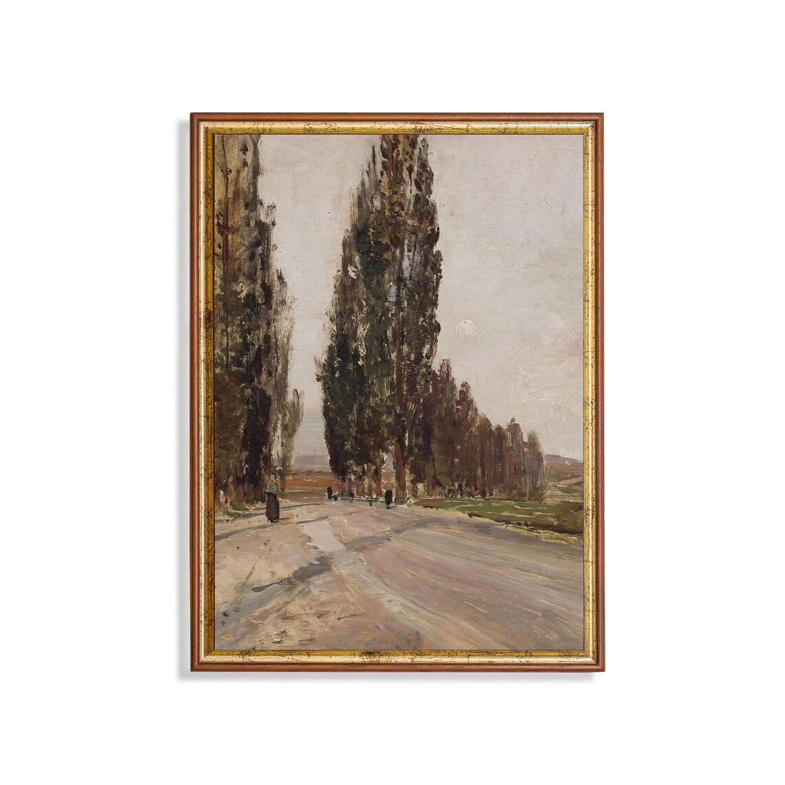 Country Road Lined with Tall Poplars Antique Landscape Poster