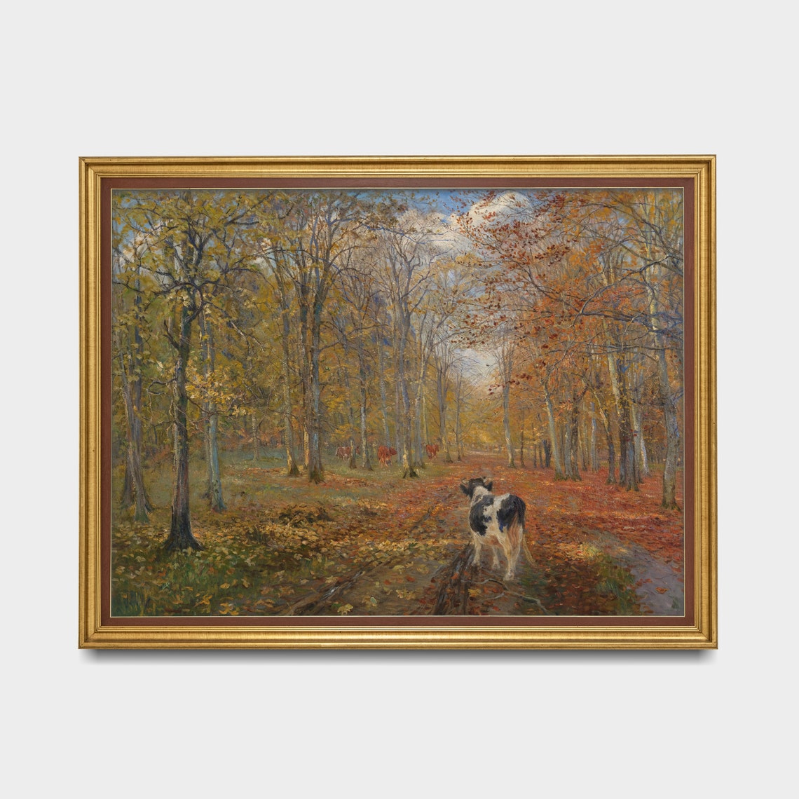 Autumn Forest Path With Cows Vintage Landscape Painting Poster - Image 4