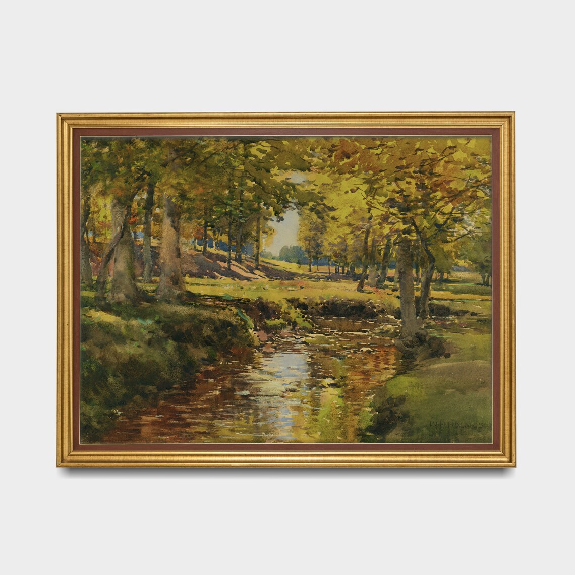 Golden Autumn Woodland Stream in Glowing Light Vintage Poster - Image 5