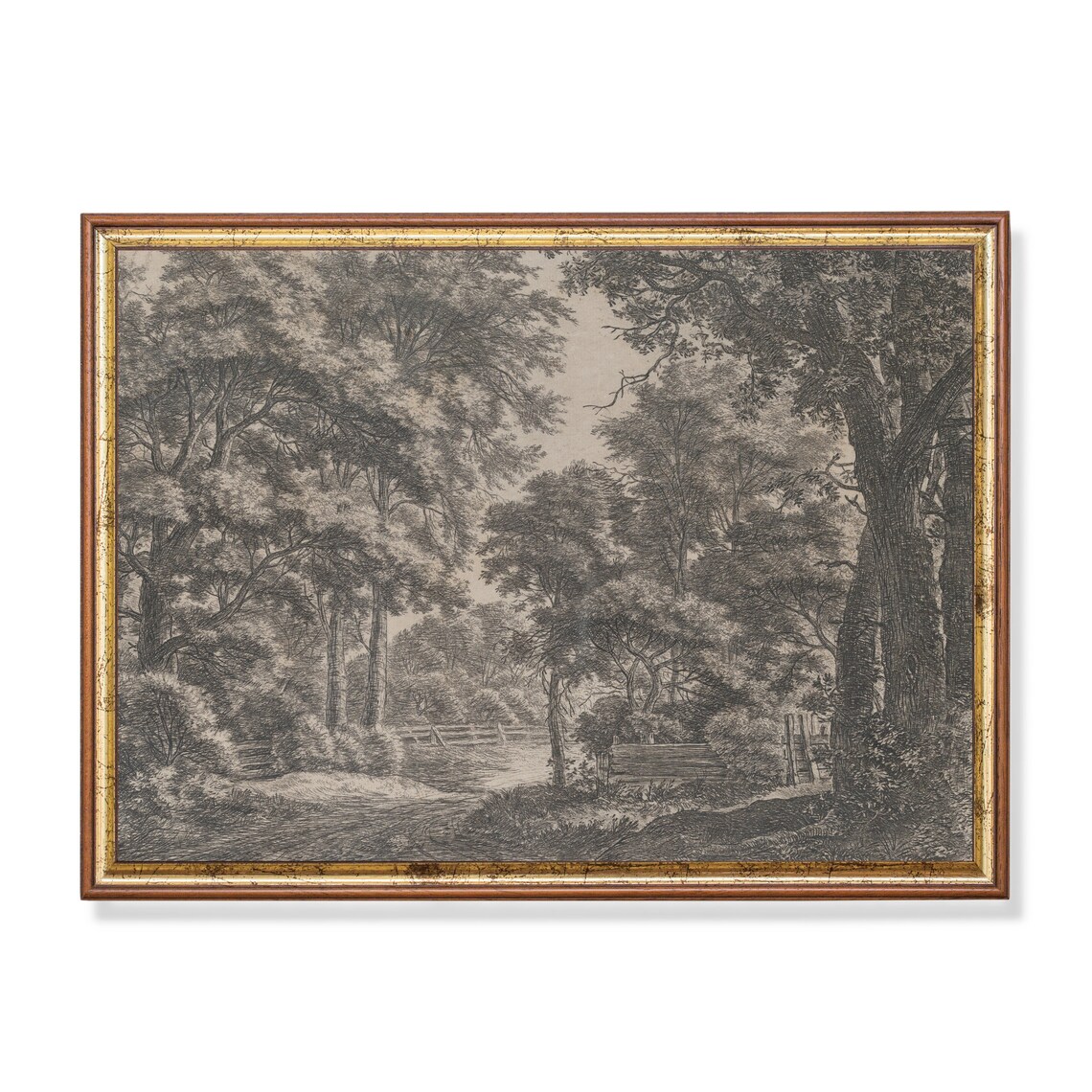 Print And Ship Landscape Sketch Print Vintage Drawing Neutral Rustic Country Decor Antique Etching Wall Art Forest Nature Art