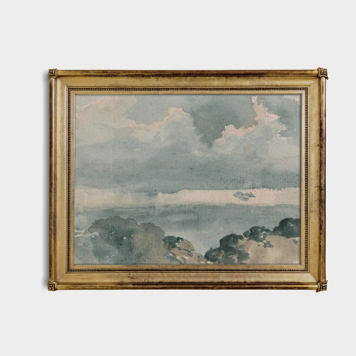 Soft Gray Cloud Study Antique Watercolor Sky Painting Poster - Image 3