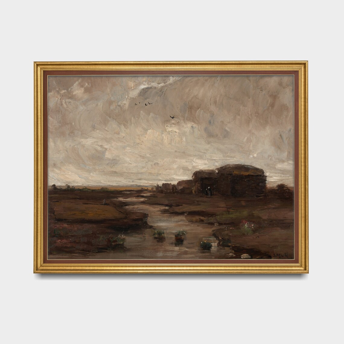 Moody Moorland Landscape With a Stone Hut Vintage Tonal Art Poster - Image 3
