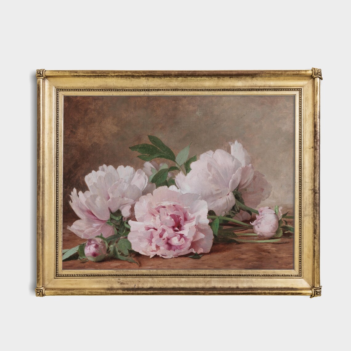 Vintage Still Life Painting of Blush Pink Peonies on a Table Poster - Image 3