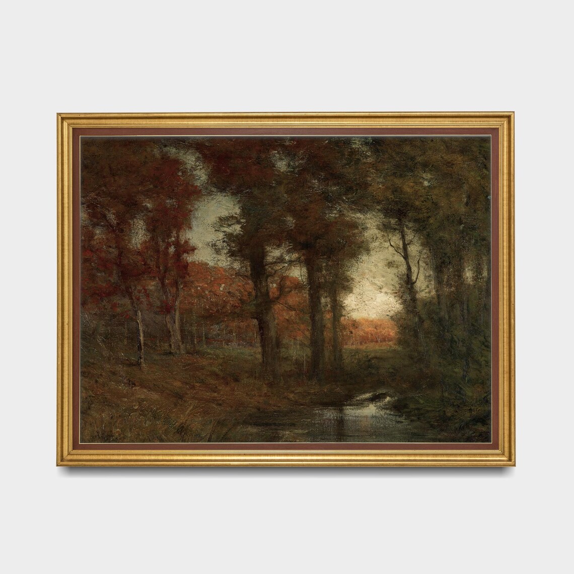 Antique Autumn Forest With Quiet Stream Oil Painting Wall Poster - Image 5