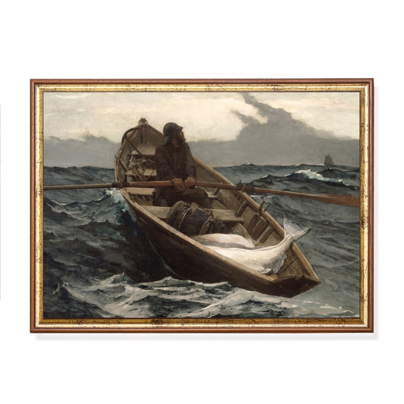 Mailed Print Vintage Fisherman Painting Antique Prints Ocean Moody Rustic Art Coastal Decor Fishing Boat Art Printed And Shipped