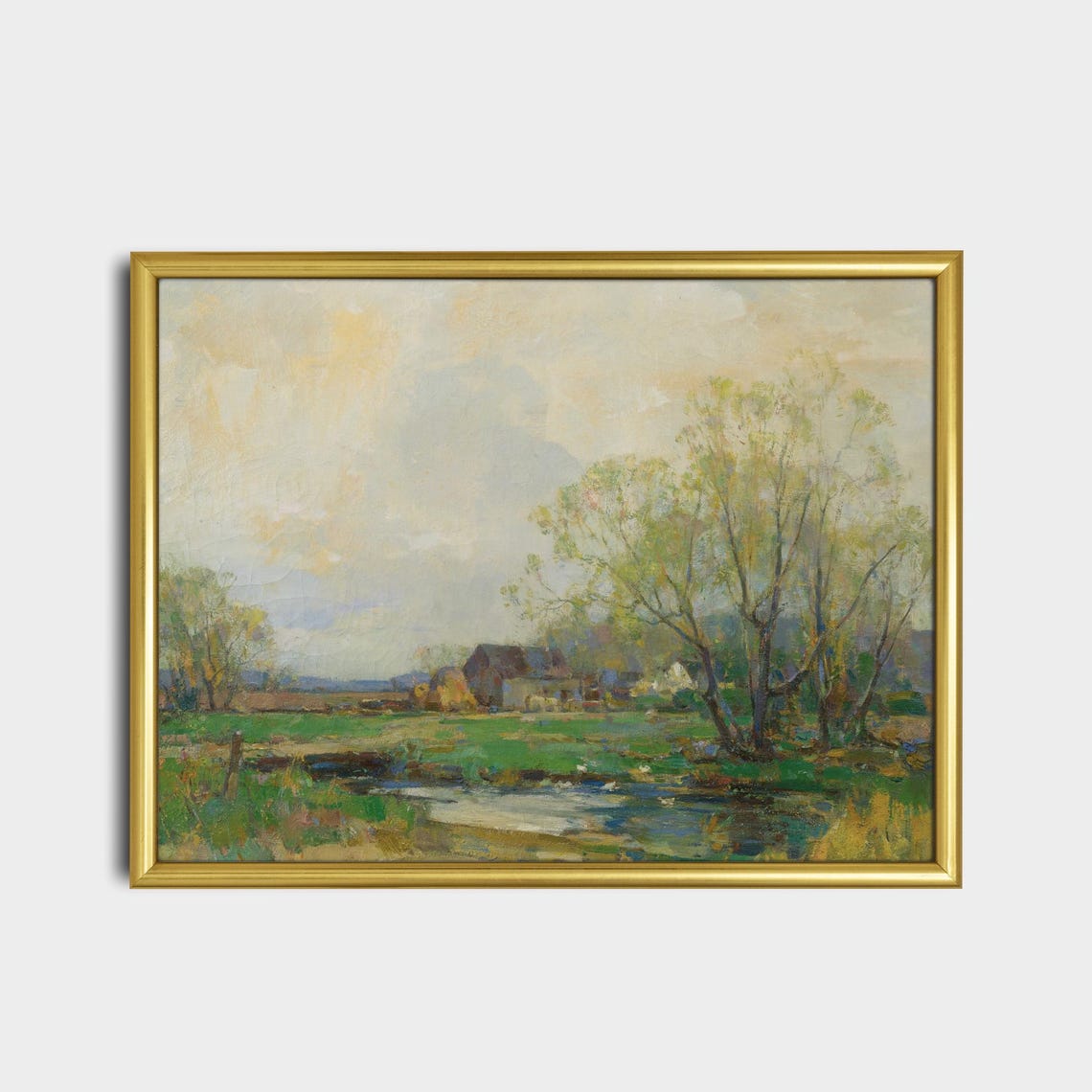 Quiet River Meadow with Farmhouse Vintage Countryside Poster - Image 2