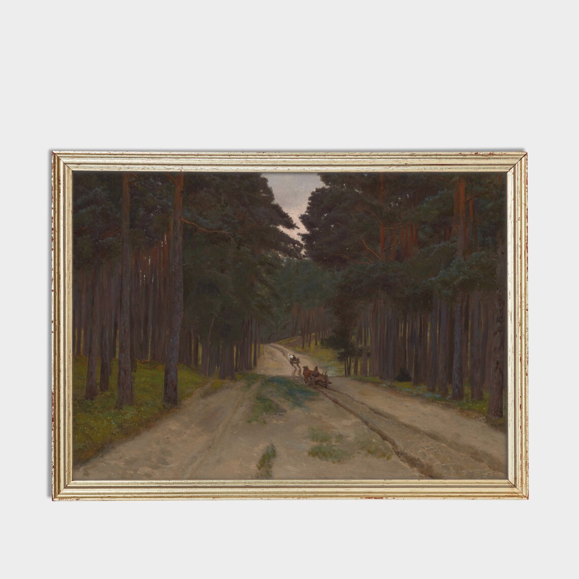 Horse Drawn Cart on a Pine Forest Road at Dusk Vintage Painting Poster - Image 3