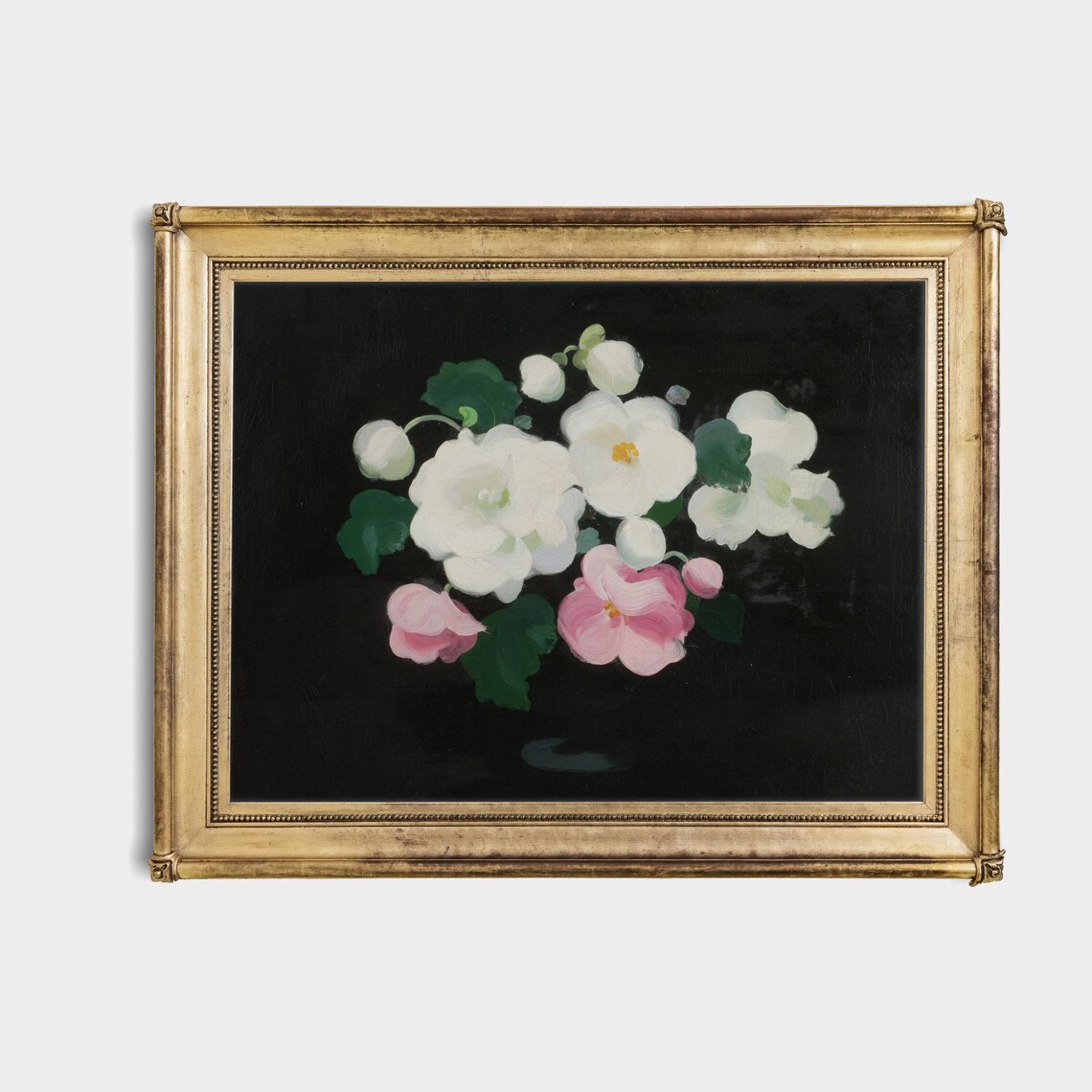 White Pink Wild Roses Black Background Vintage Floral Art Poster - Image 4