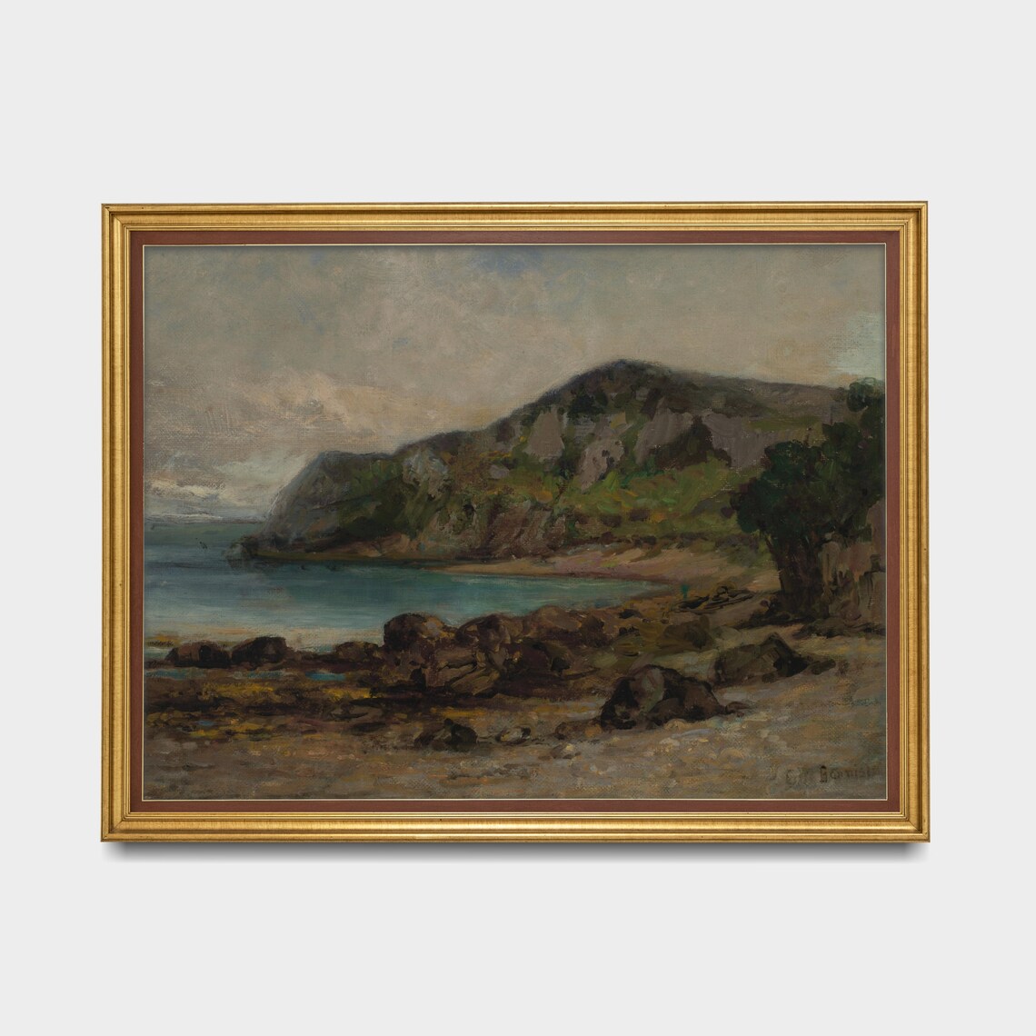 Rocky Coastal Cove with Turquoise Water Vintage Seascape Poster - Image 3
