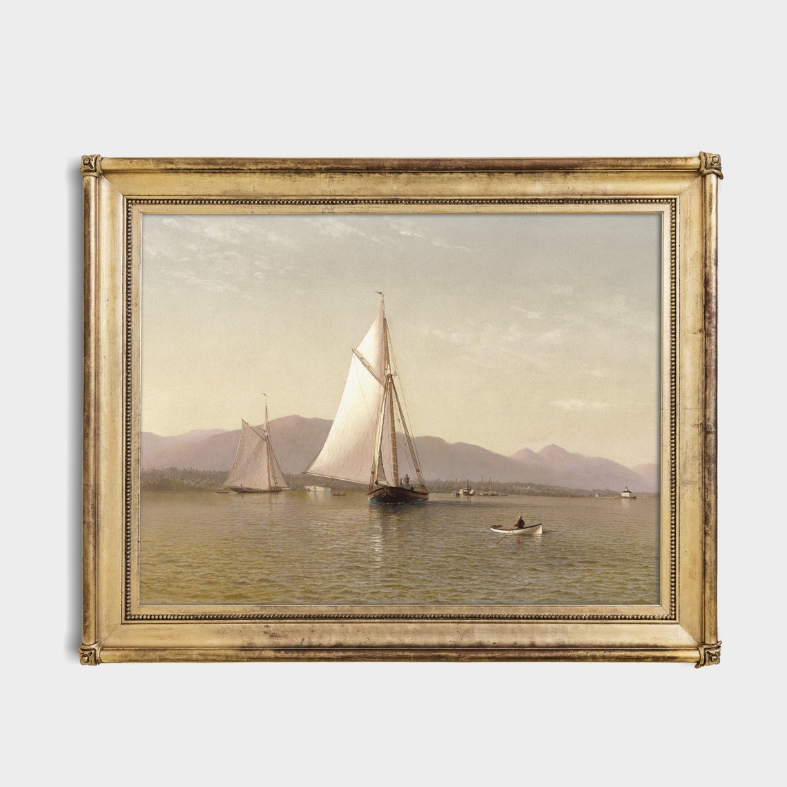 Two Sailboats Gliding on a Calm Bay at Sunset Vintage Poster - Image 4