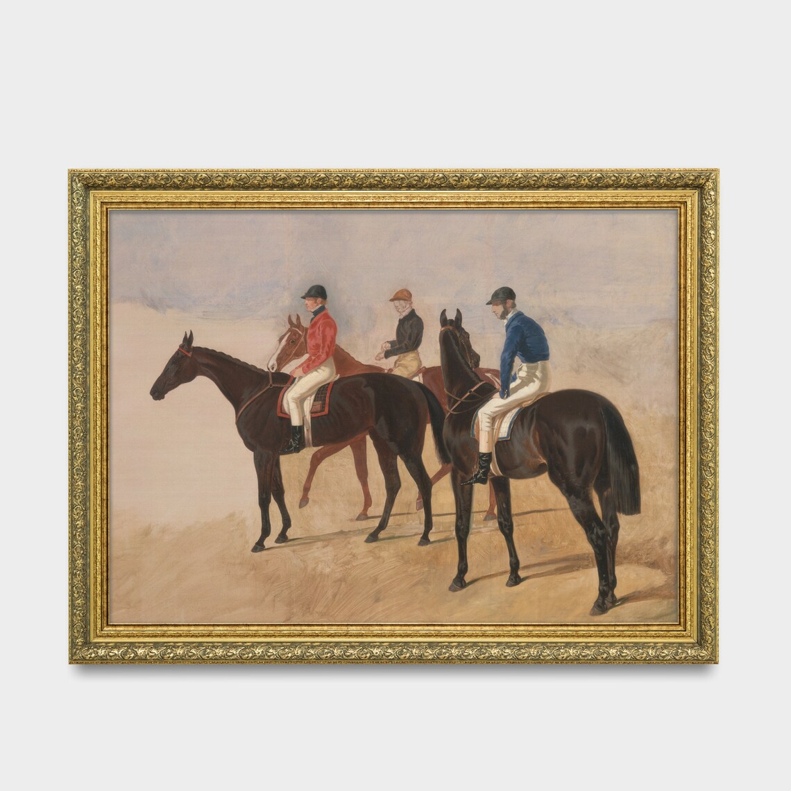 Three Jockeys on Racehorses Vintage Horse Racing Scene Art Poster - Image 3