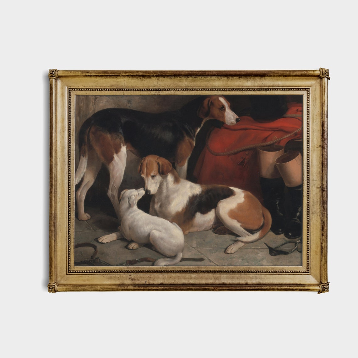 Three Foxhounds Resting by Hunting Boots Vintage Sporting Dog Poster - Image 4
