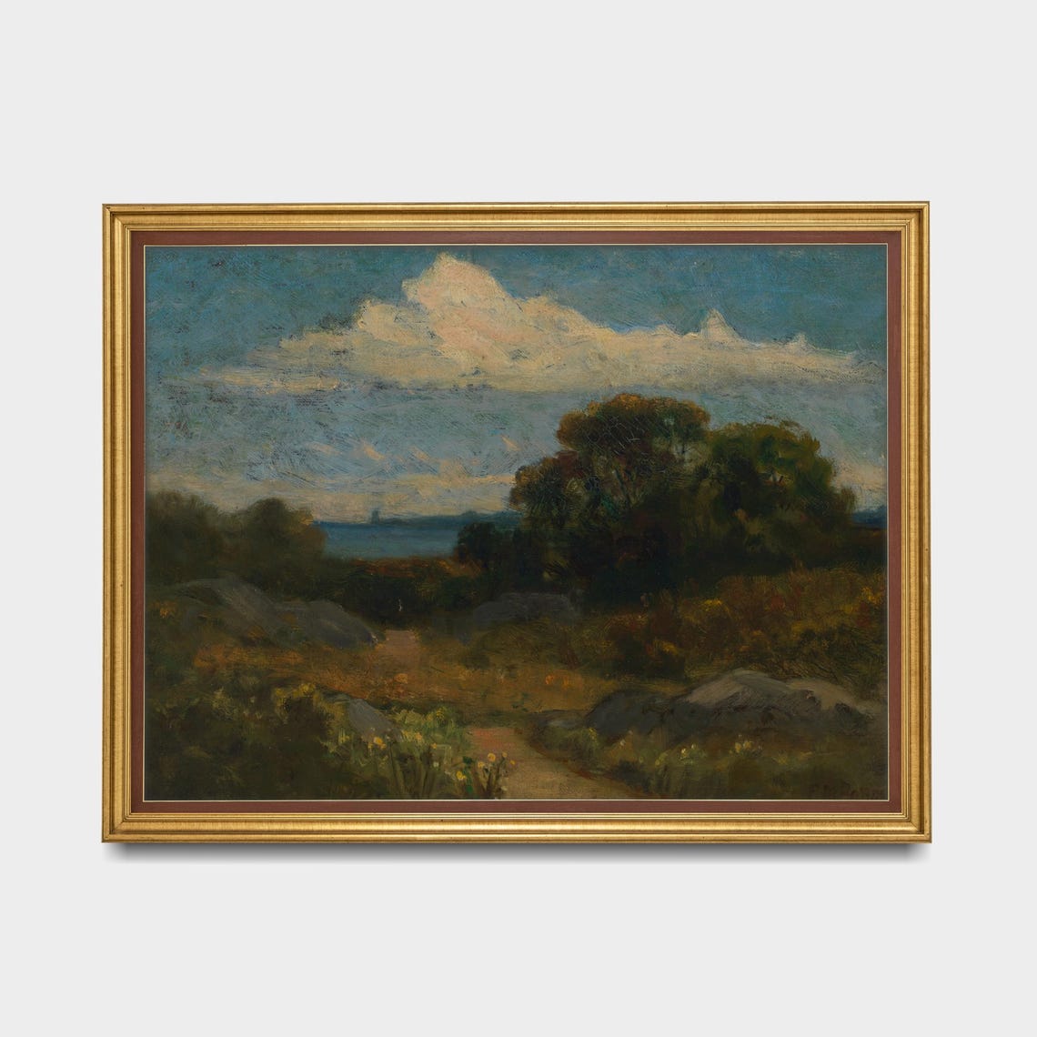 Rocky Coast and Trees Under a Stormy Sky Tonalist Landscape Poster - Image 5