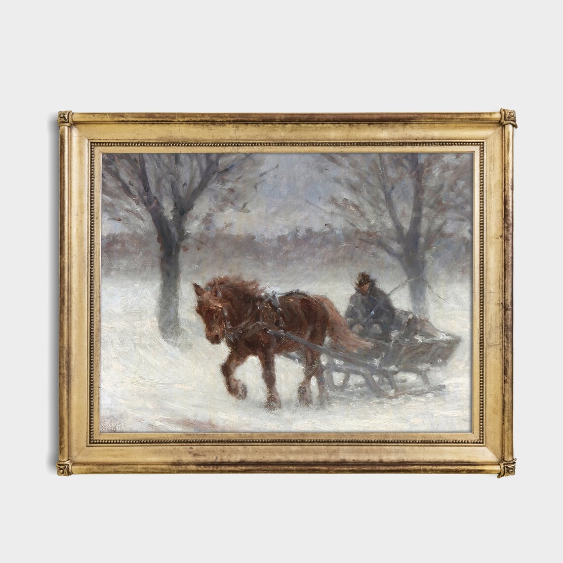 Sleigh Ride in Snow, Vintage Christmas Art Print - Image 2