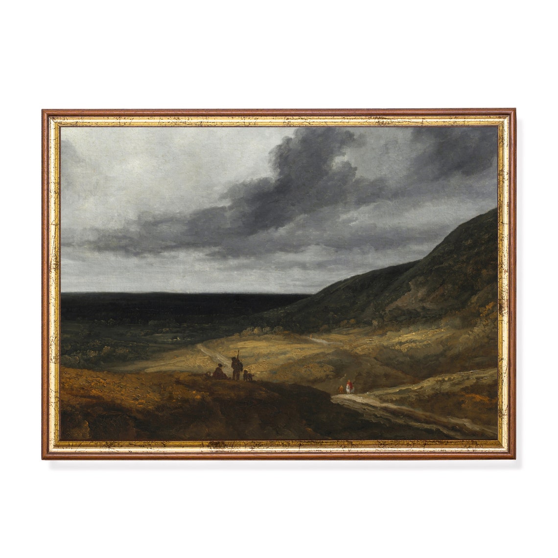 Atmospheric Dark Moody Valley with Travelers on a Path Poster