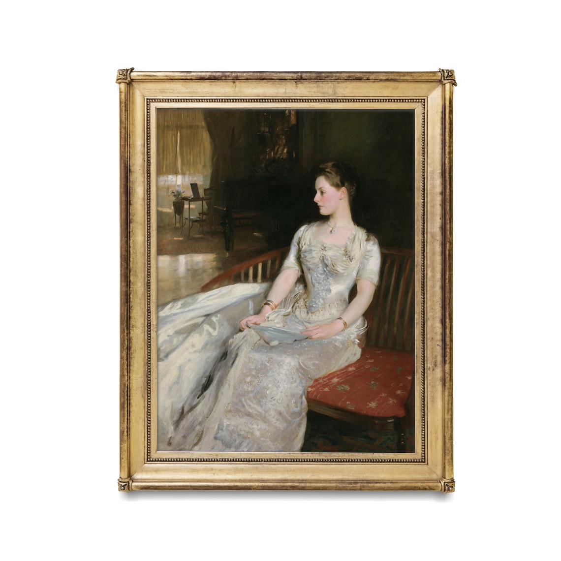 Woman in White Gown Seated With a Letter Vintage Portrait Poster - Image 2