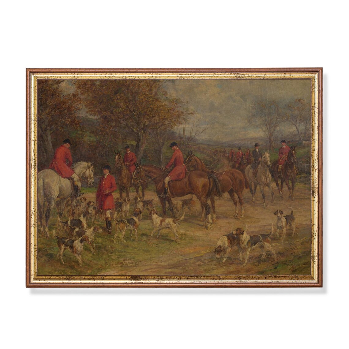 Mailed Art Vintage Equestrian Painting, Farmhouse Decor