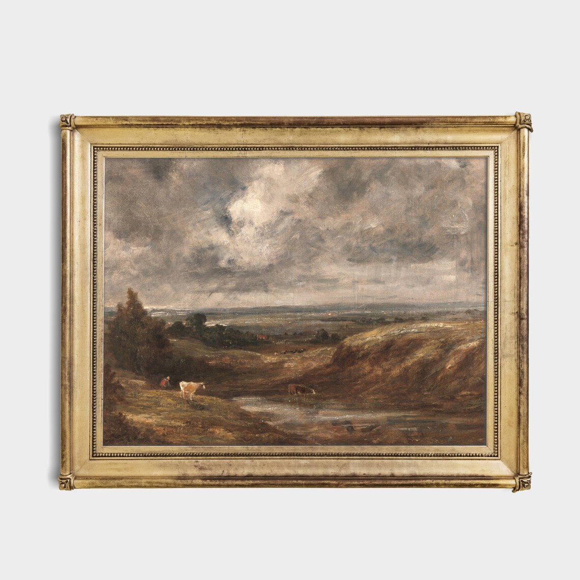 Stormy Countryside with Cows by a Stream Vintage Landscape Oil Poster - Image 3
