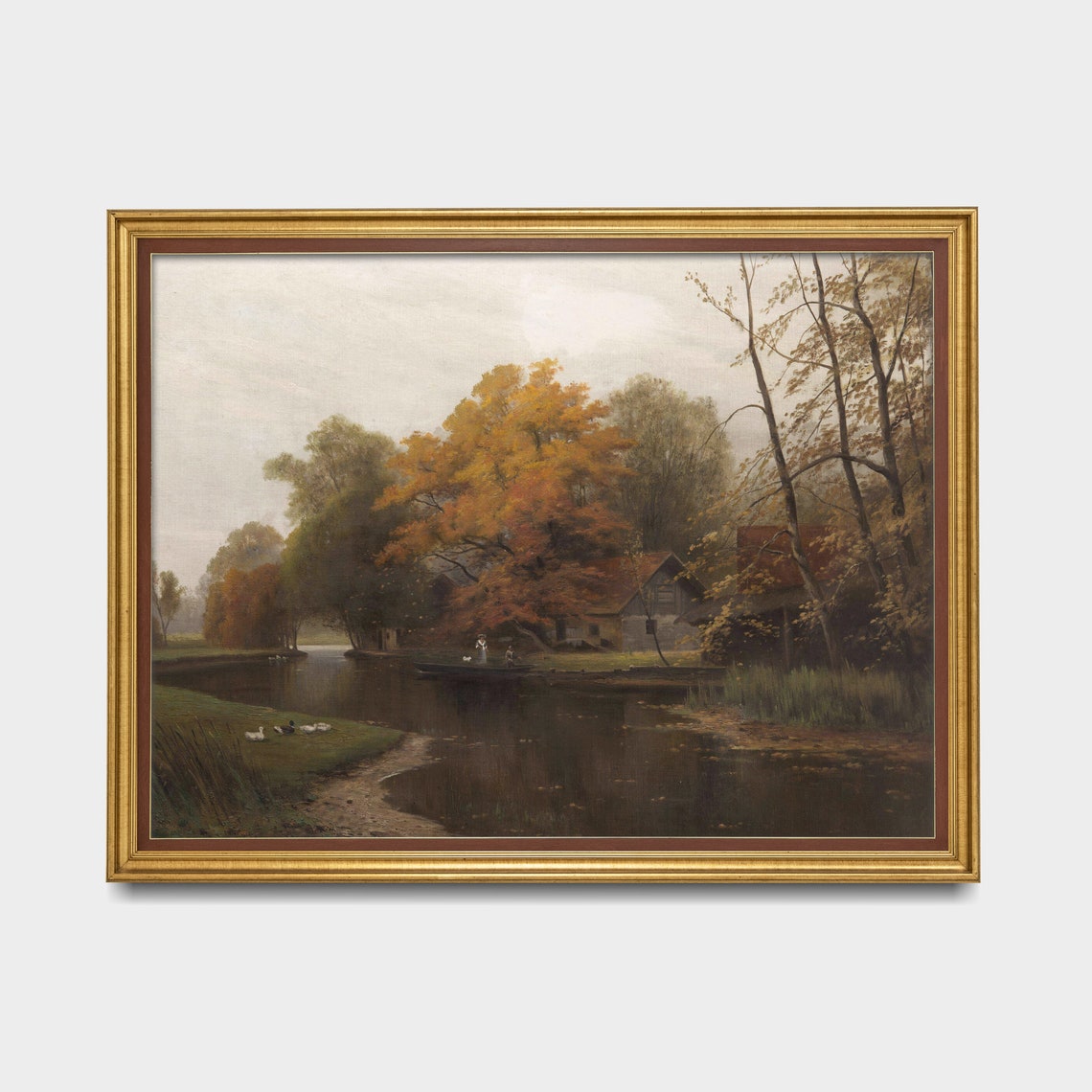 Vintage Autumn Landscape Prints Antique Fall Painting Moody Rustic Art Country Lake Decor Wall Art - Image 2