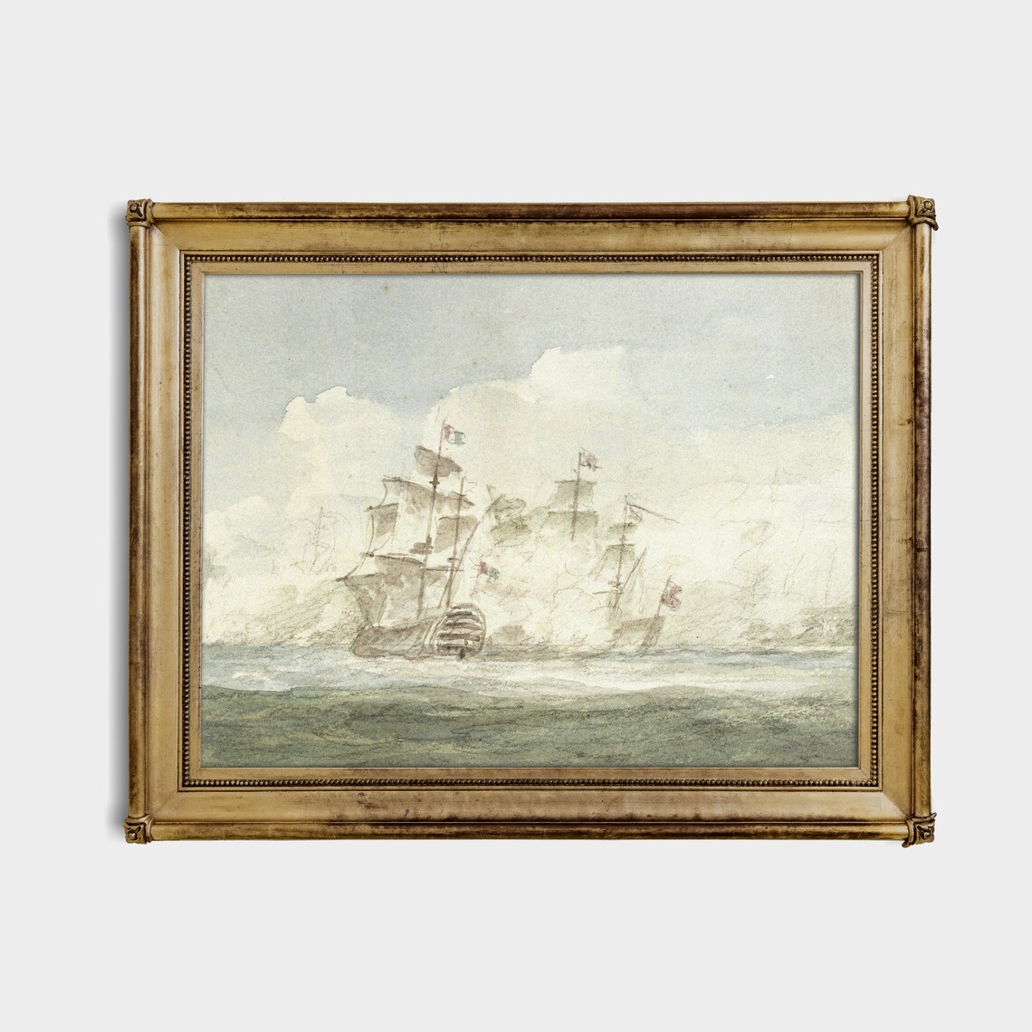 Antique Sailing Ships Naval Watercolor Sketch Nautical Poster - Image 3
