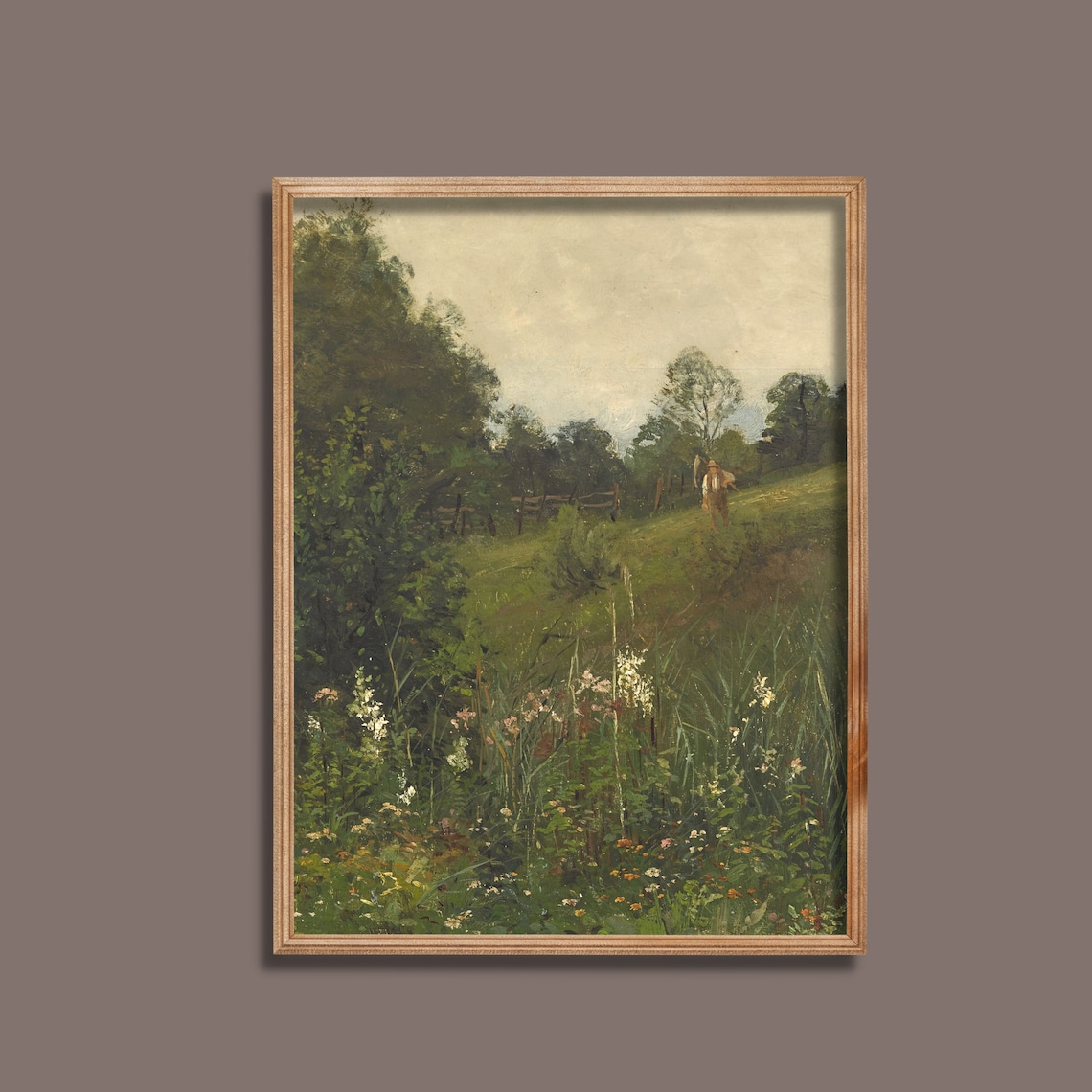 Summer Meadow Wildflowers with Wanderer Antique Painting Poster - Image 3