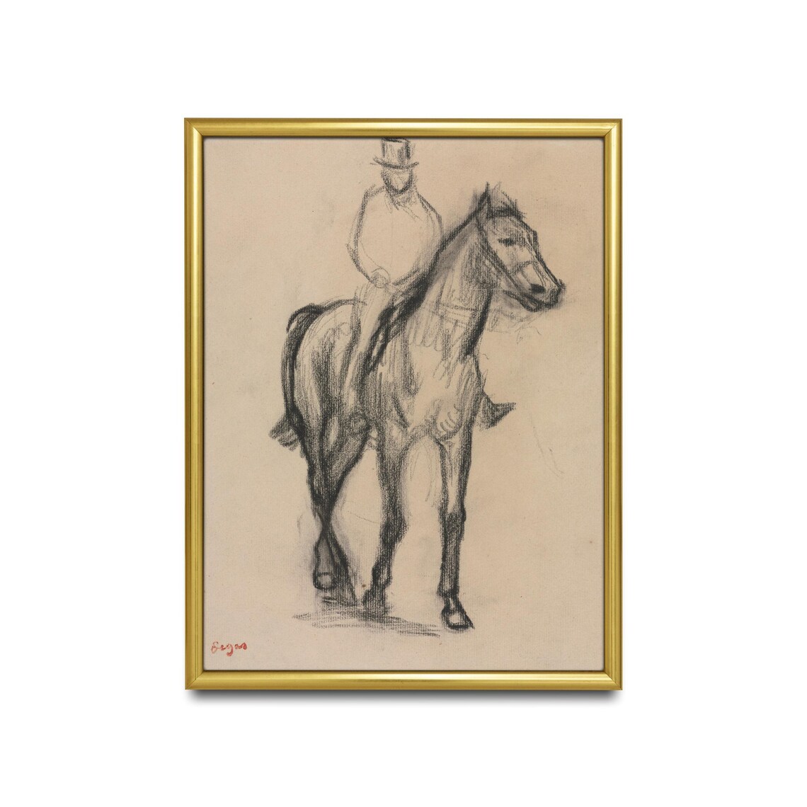 Horse and Rider Charcoal Sketch Vintage Equestrian Drawing Poster - Image 2