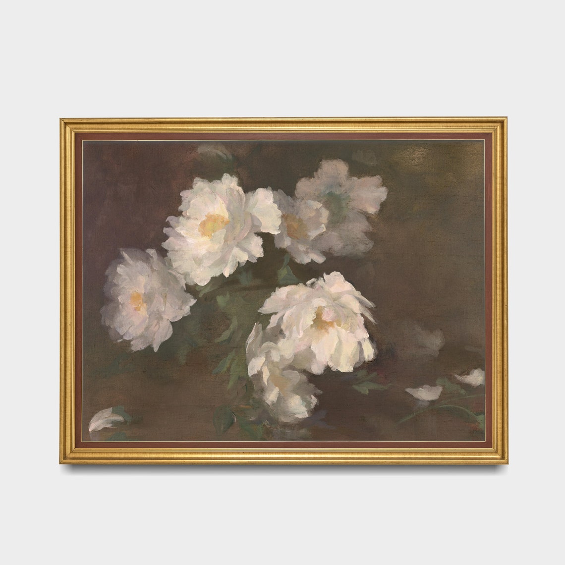 Vintage Still Life With Peonies Antique Floral Painting Farmhouse Flower Decor Oil Painting Print Art - Image 3