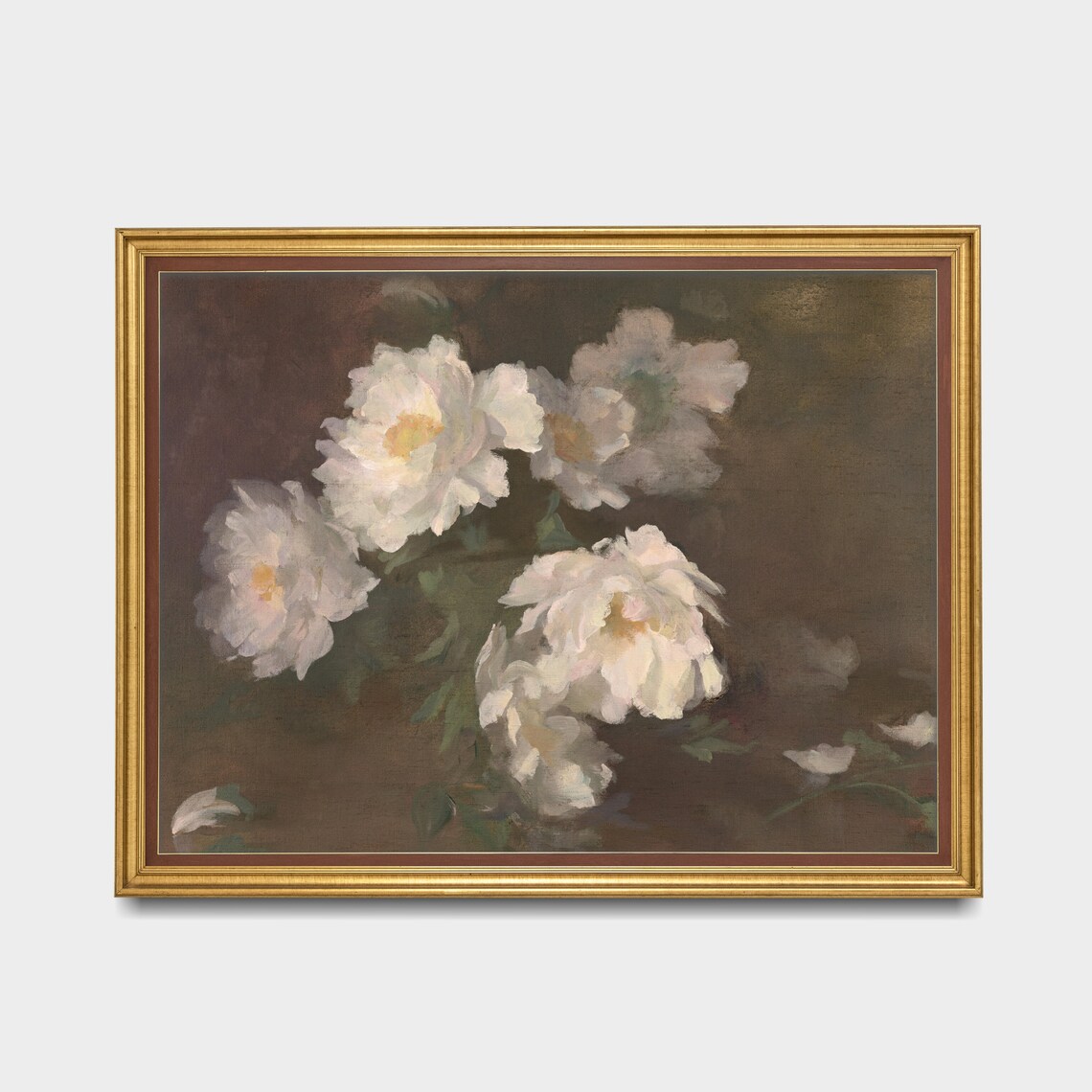 White Peonies Vintage Floral Still Life Oil Painting Art Poster - Image 3