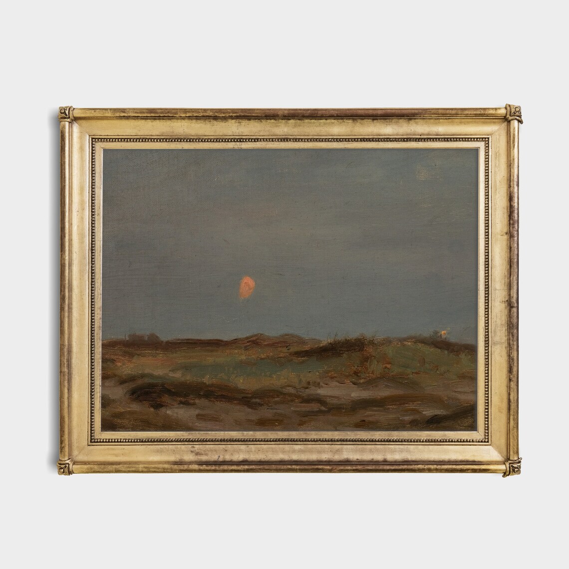Orange Sun Over Coastal Dunes at Dusk Moody Antique Landscape Poster - Image 2
