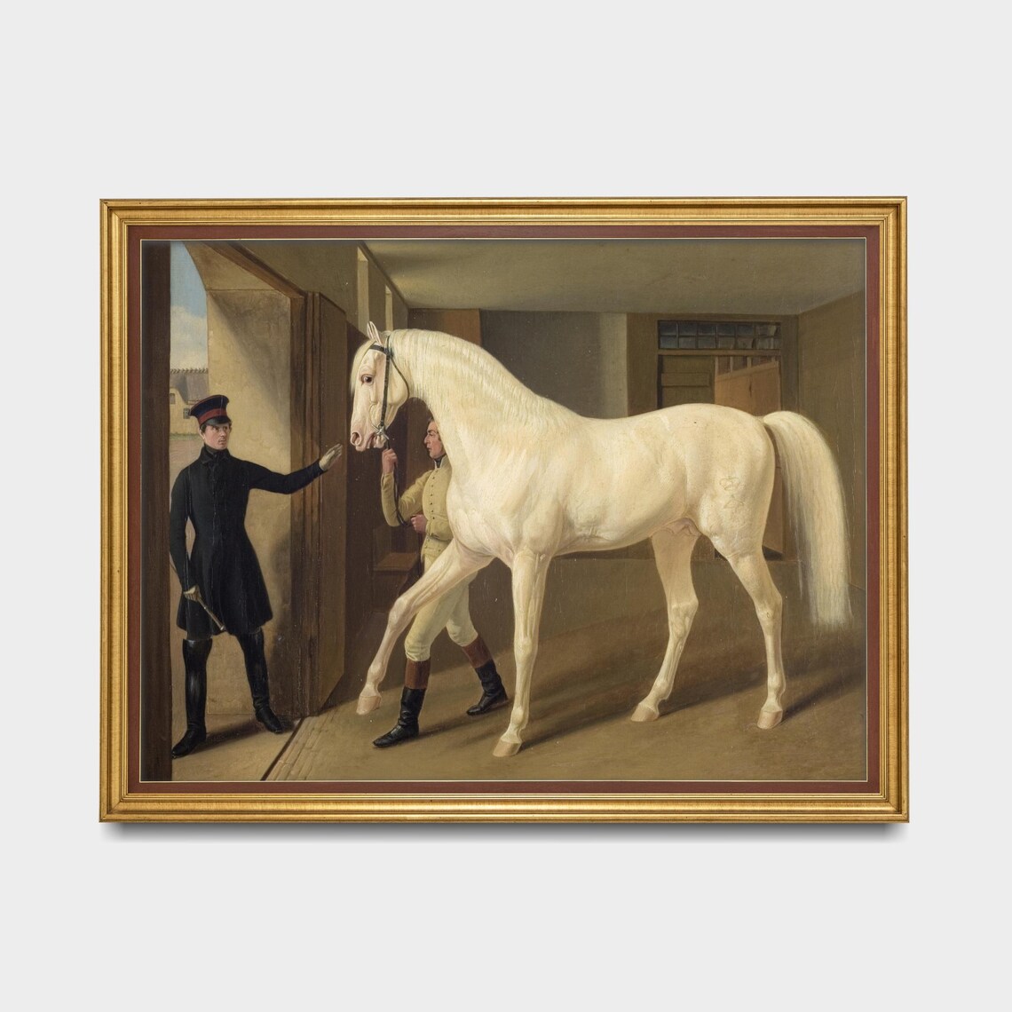 Antique White Horse In Stable Equestrian Painting Fine Art Poster - Image 5