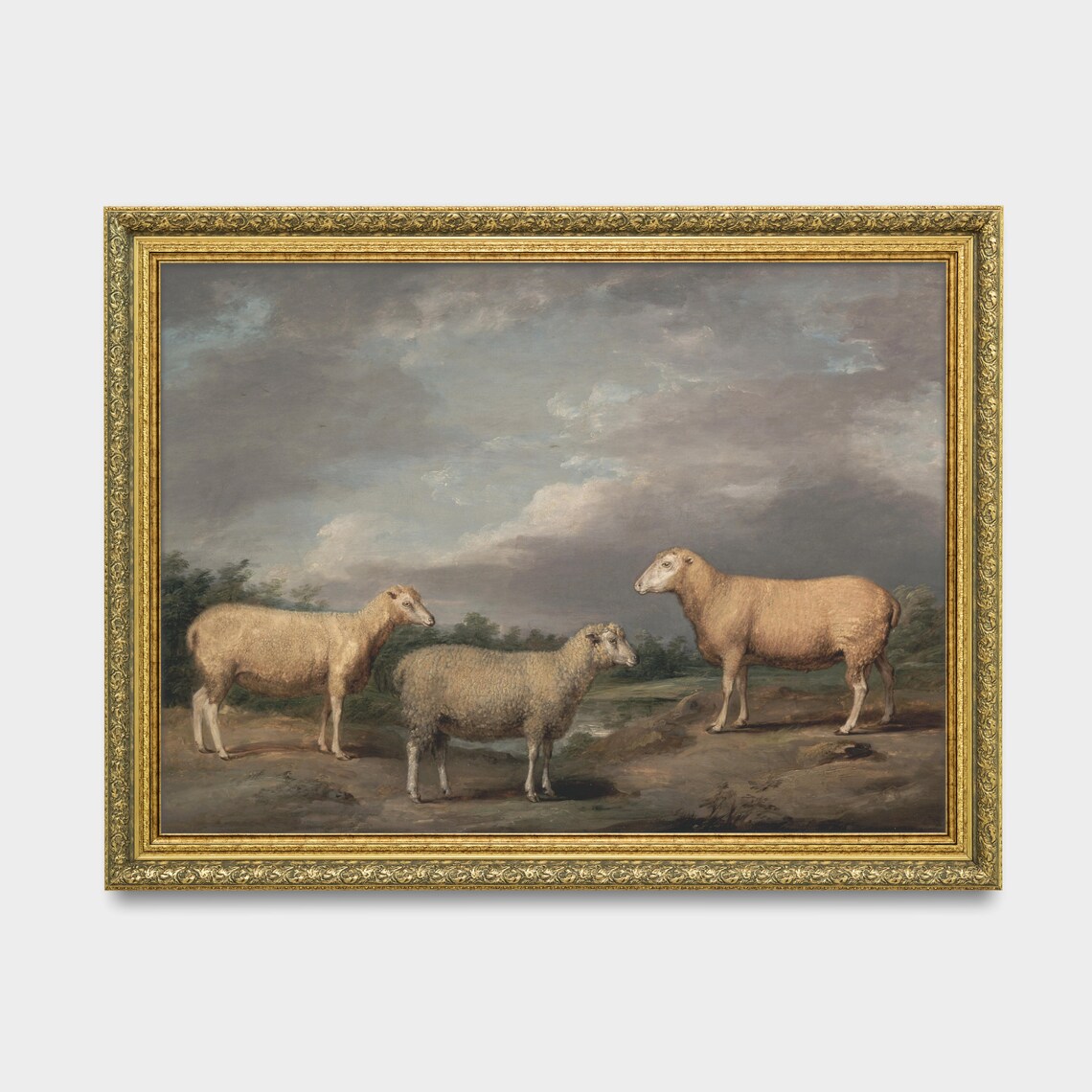 Three Sheep in Moody Landscape Vintage Farm Animal Painting Poster - Image 3