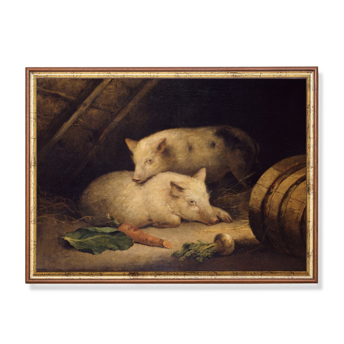 Two Piglets Resting in a Barn With Carrots Vintage Farm Poster - Image 5