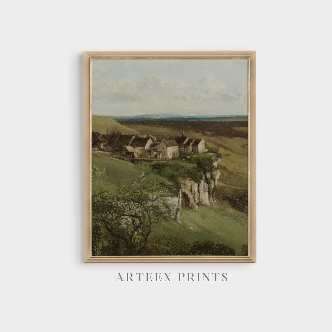 Hilltop Village Above Valley Cliffs Antique European Landscape Poster - Image 5