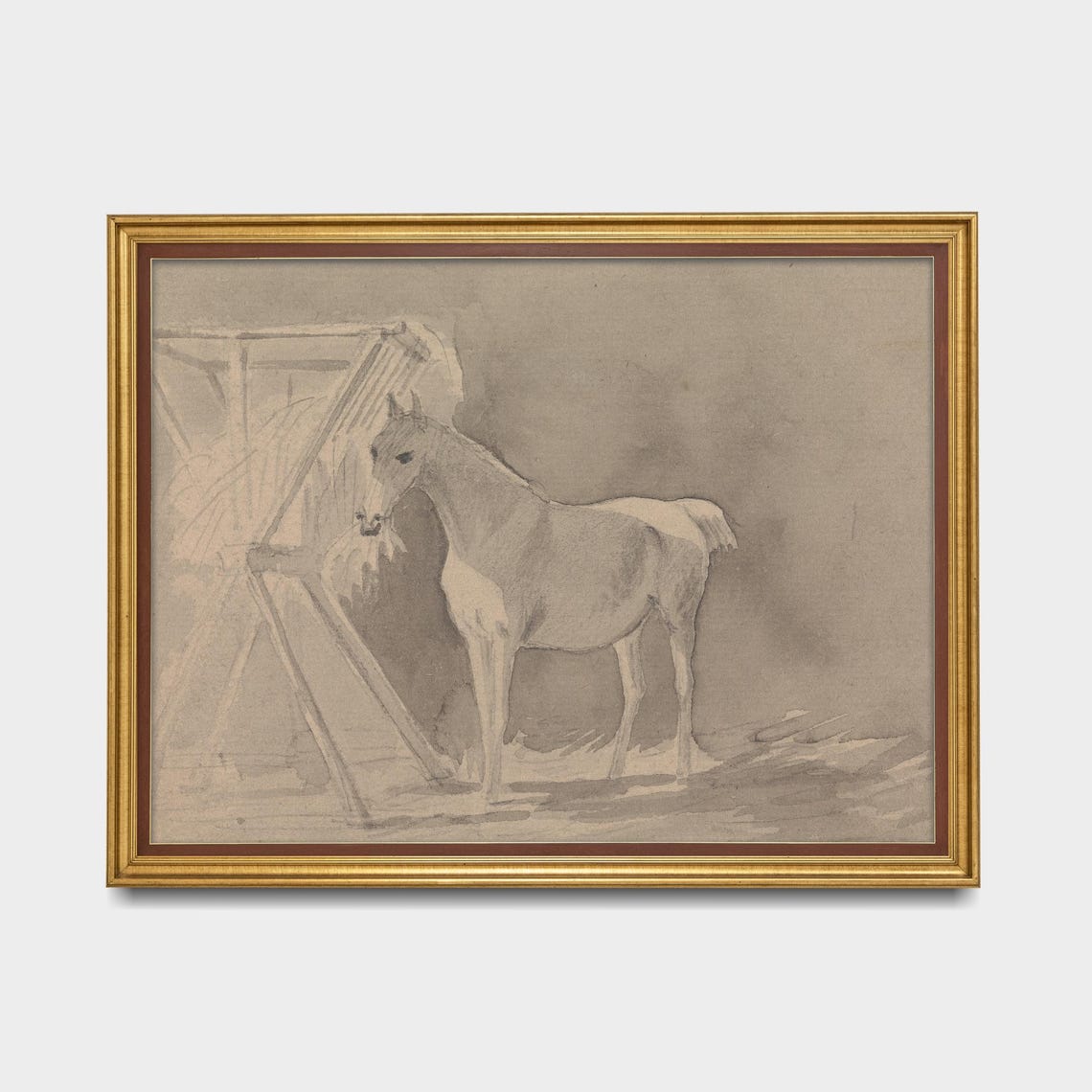 Serene Horse Grazing Paddock Neutral Wash Sketch Equestrian Poster - Image 5