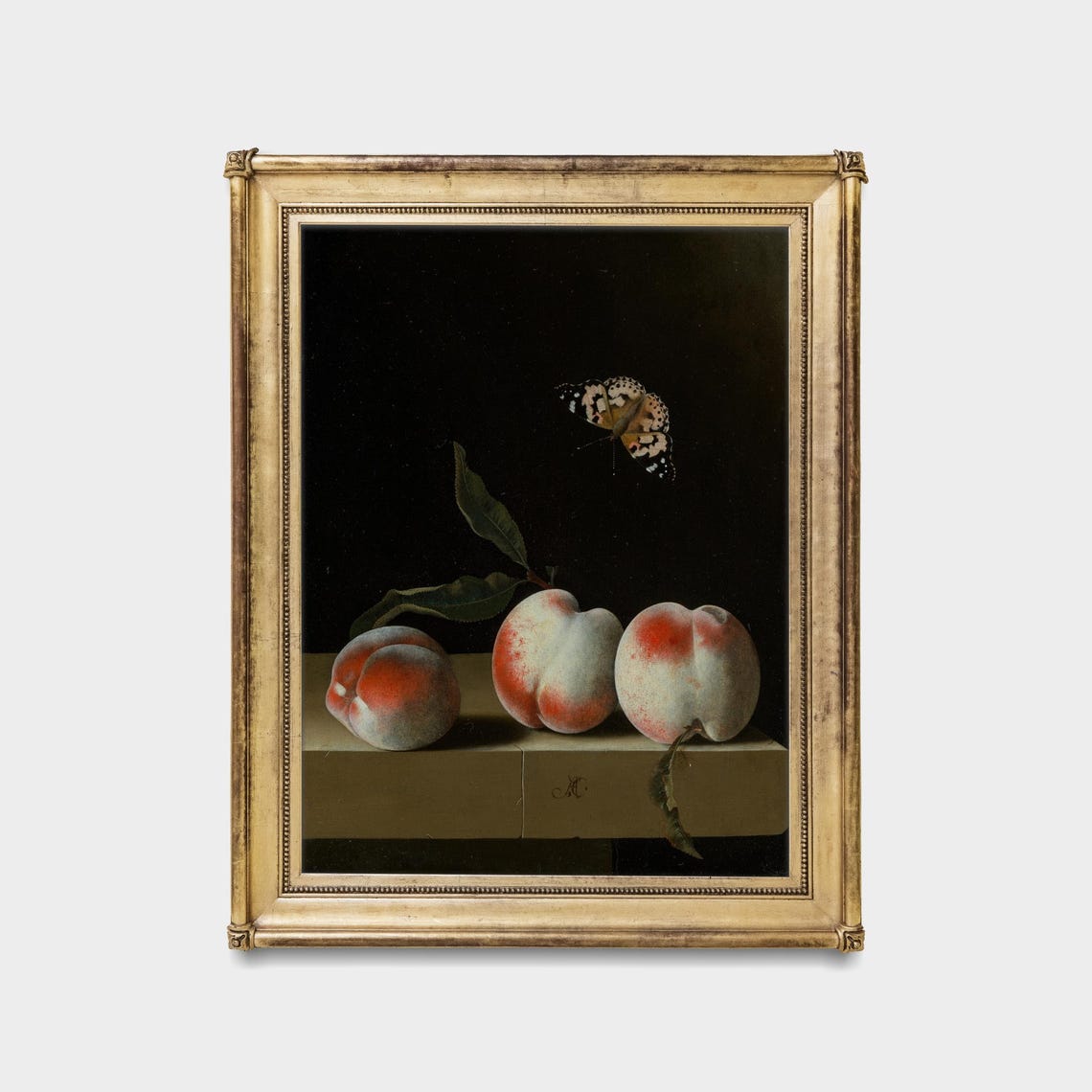 Three Peaches With A Butterfly Vintage Still Life Art Poster - Image 5