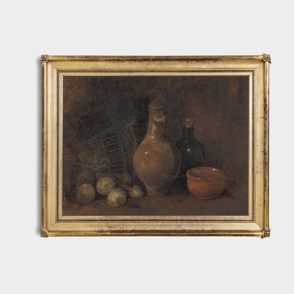 Dutch Still Life Jug Bottle Bowl And Root Vegetables Dark Oil Poster - Image 4