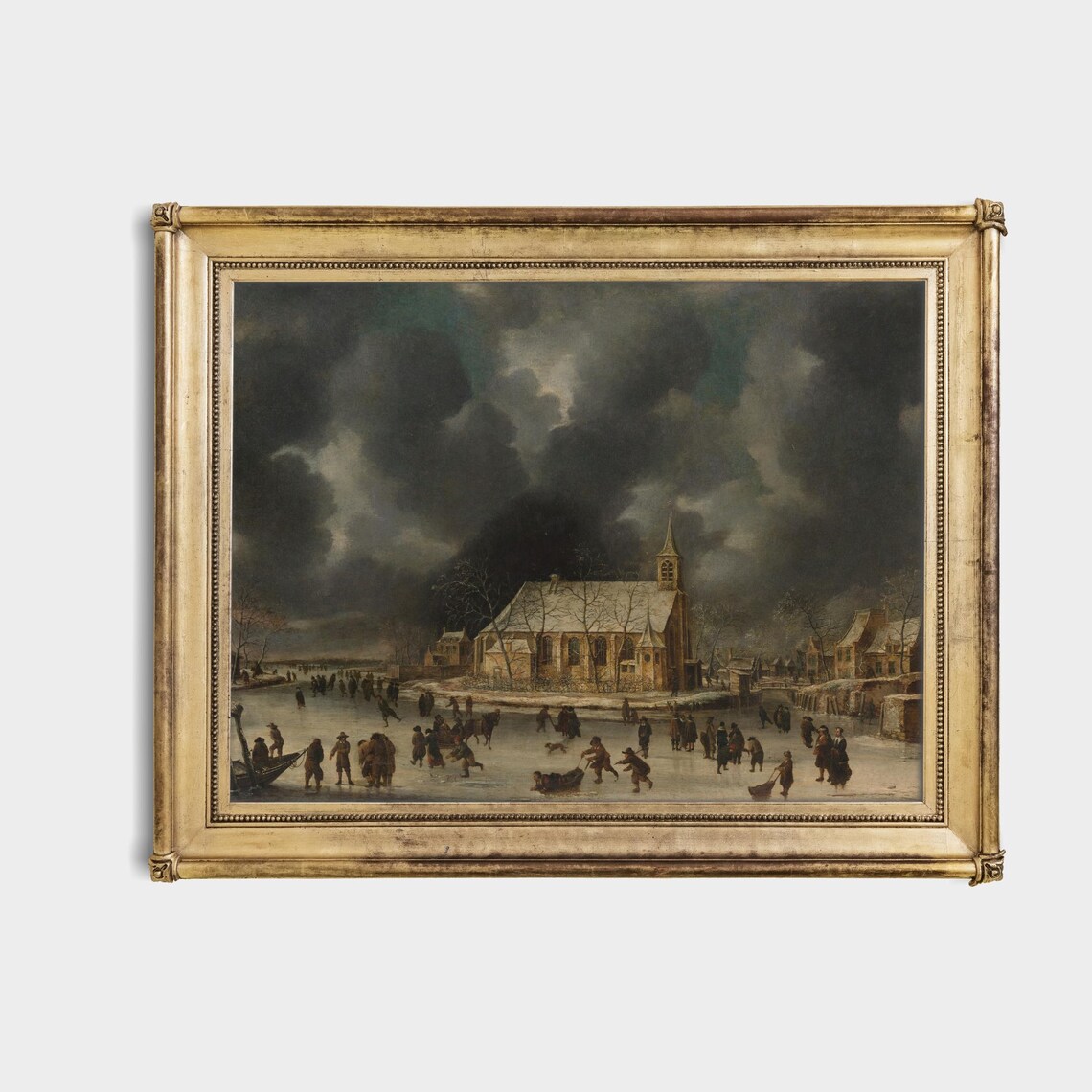 Antique Dutch Church By Frozen Canal Winter Scene Fine Art Poster - Image 4