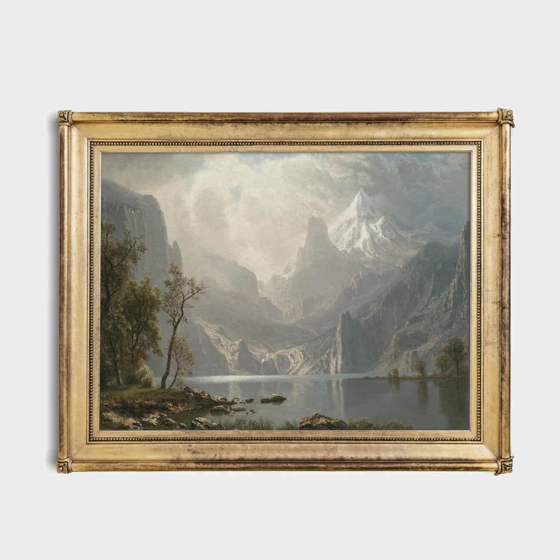 Misty Mountain Lake Painting Vintage Wilderness Landscape Wall Art - Image 4