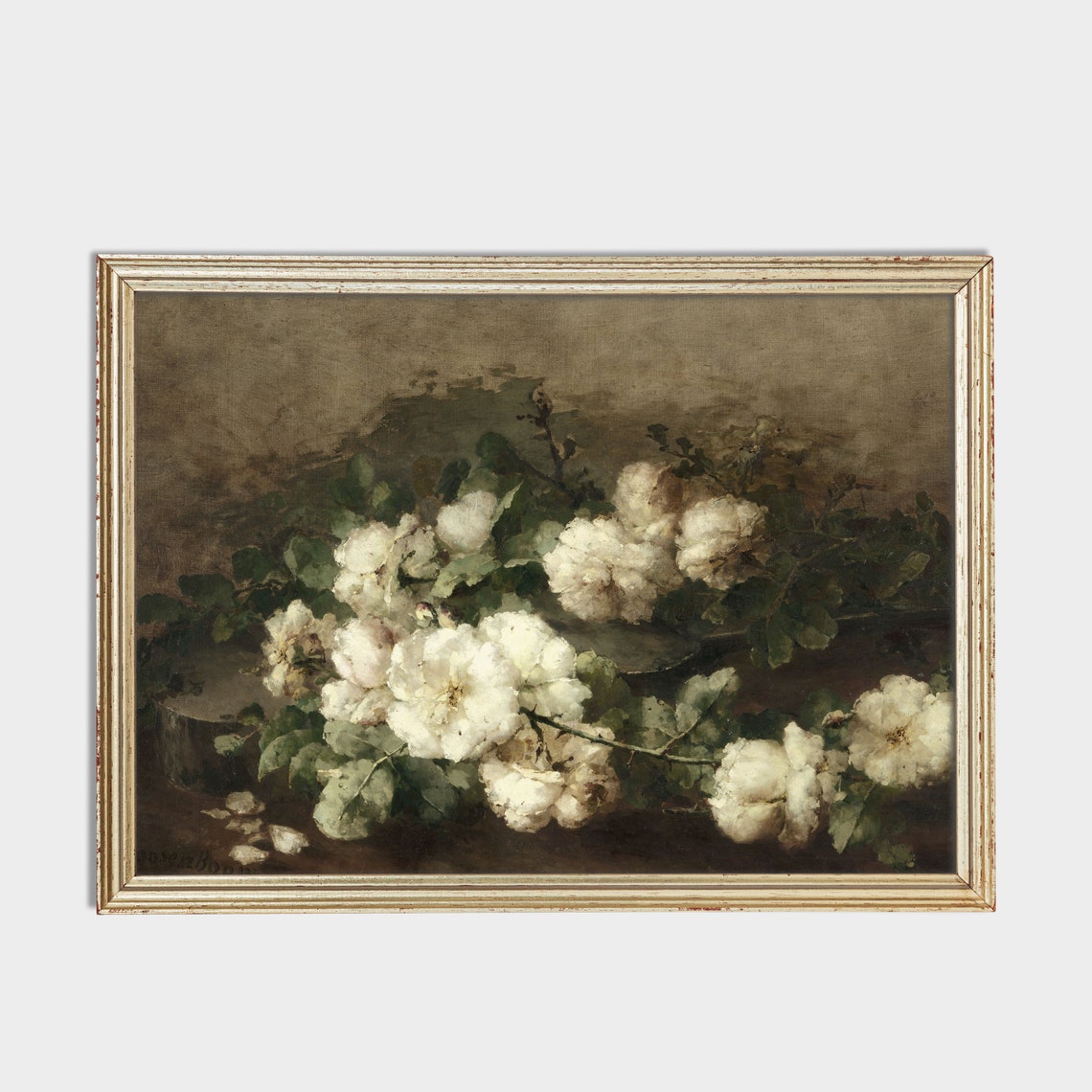 White Roses Still Life Arranged on a Dark Table Floral Poster - Image 3