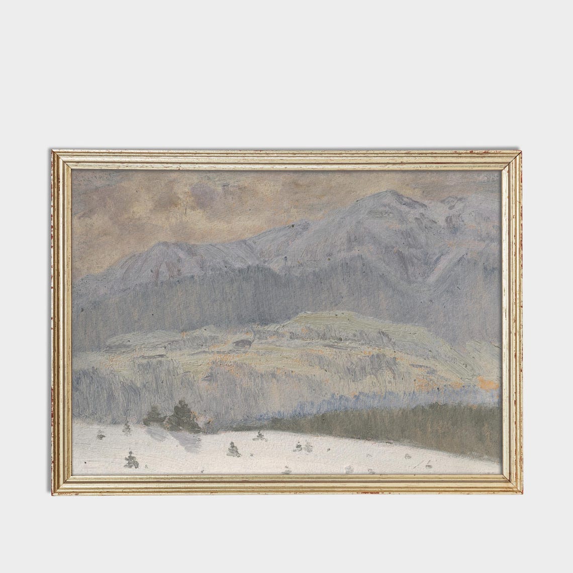 Snow-Covered Mountain Range Muted Winter Landscape Art Poster - Image 3