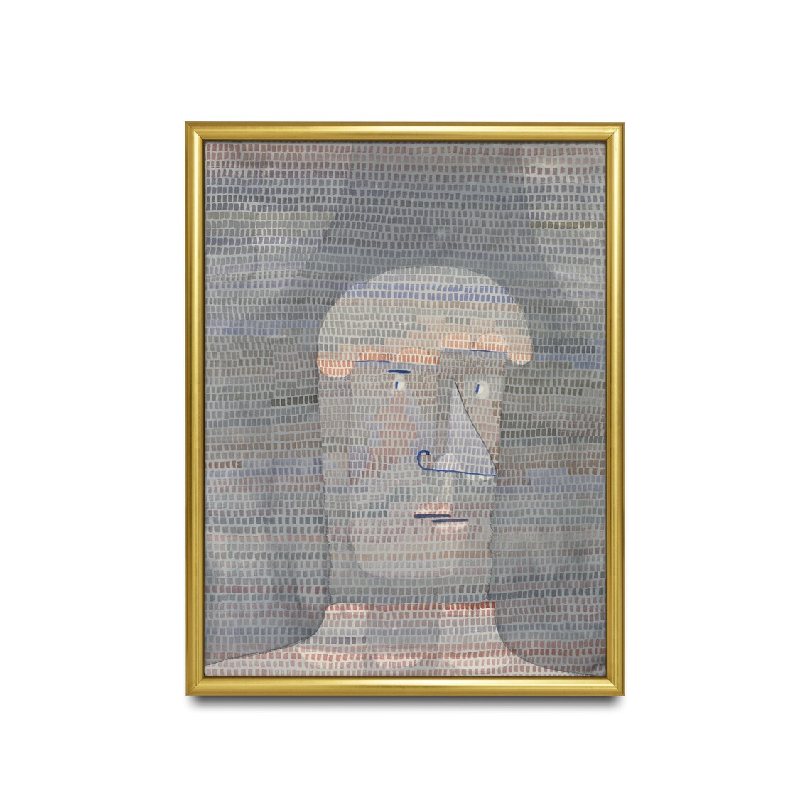 Mosaic Face in Muted Gray and Blue Tones Abstract Art Poster - Image 4