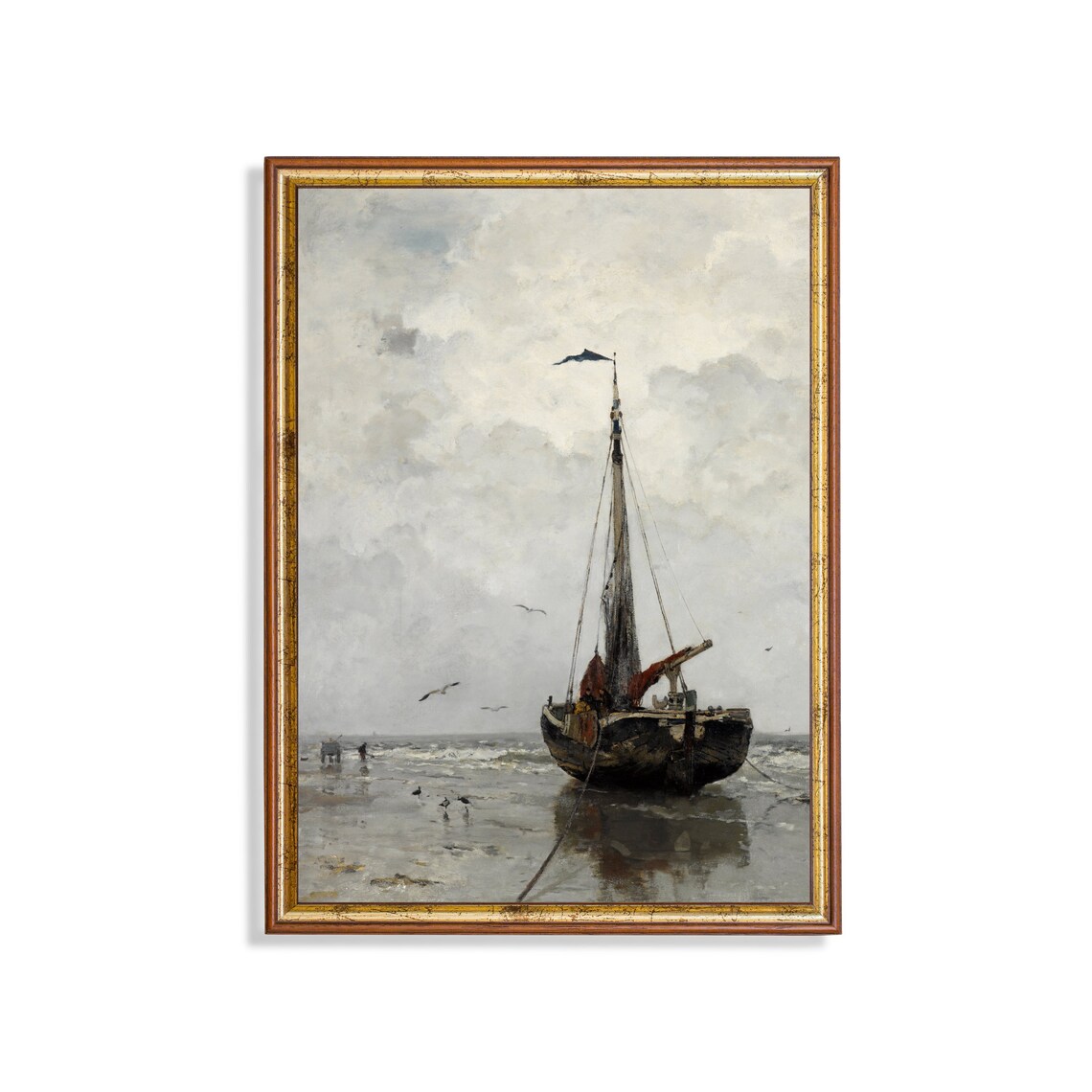 Vintage Fishing Boat Seascape, Coastal Art Print