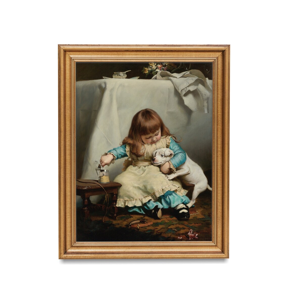 Mailed Print Vintage Dog And Young Girl Painting Antique Print Young Girl With Dog Printed And Shipped Classic Figurative Art - Image 4