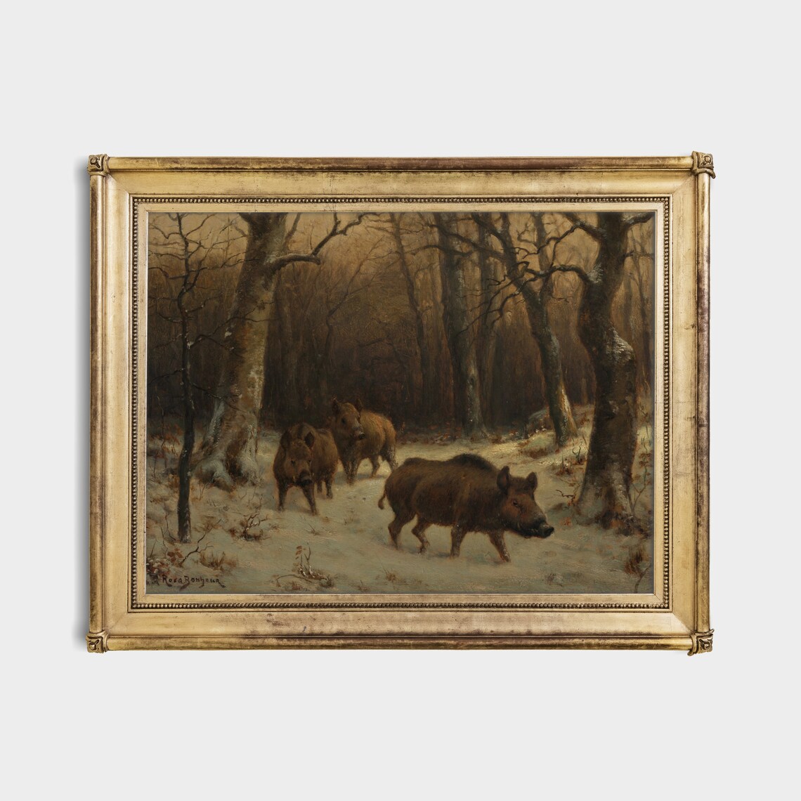 Three Wild Boars in the Snow by Rosa Bonheur Winter Forest Poster - Image 2