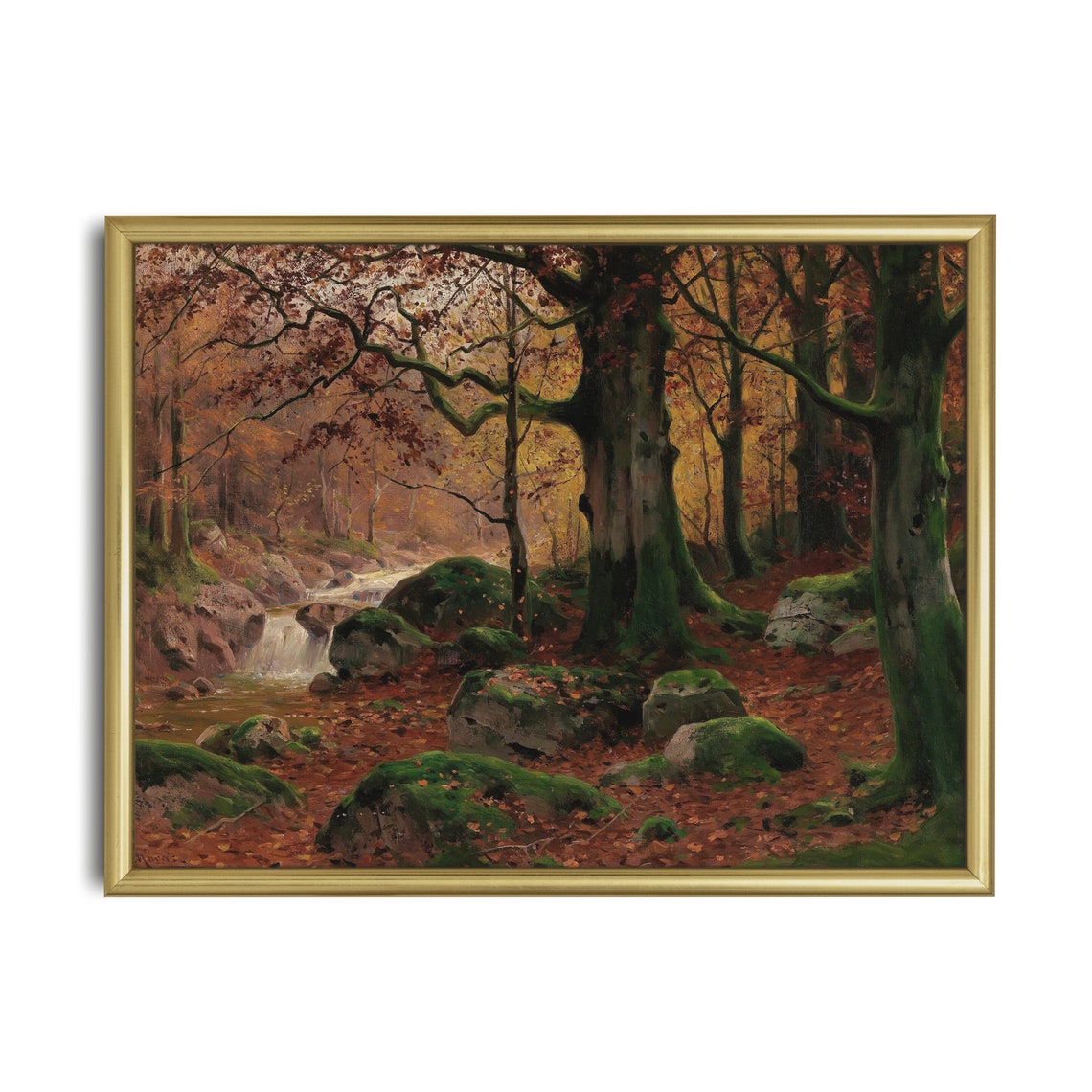 Autumn Beech Forest With Mossy Rocks and a Rushing Waterfall Poster - Image 2