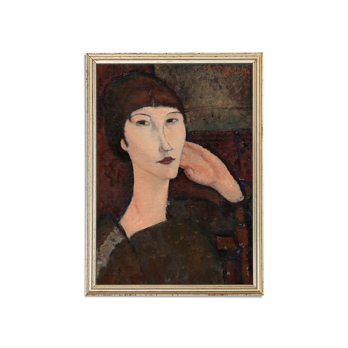 Dark-Haired Woman Resting Her Hand on Her Head Modigliani Poster - Image 3