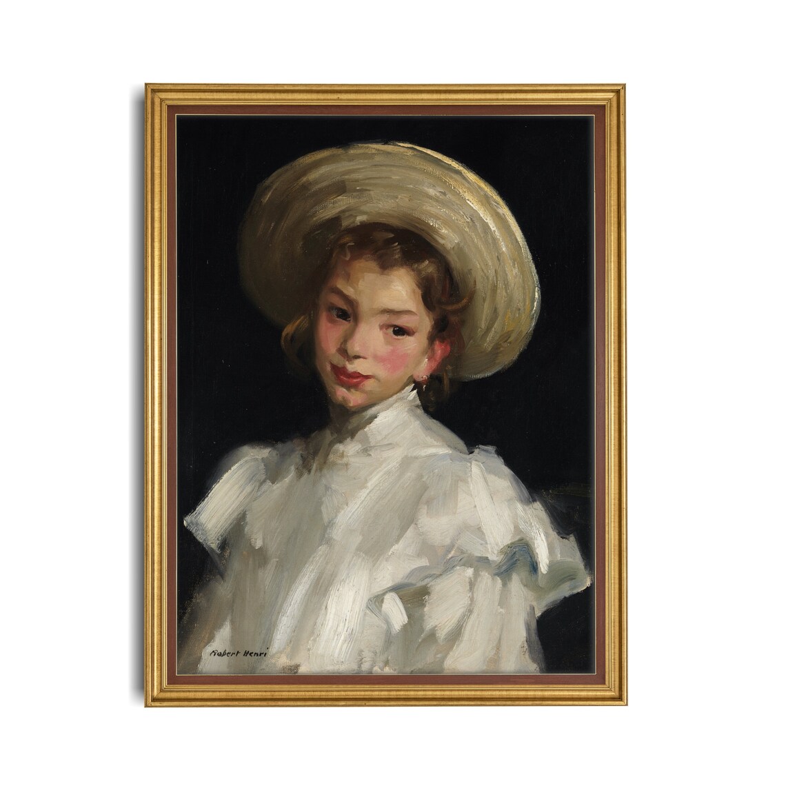 Portrait of a Young Girl in a White Hat by Robert Henri Poster - Image 2