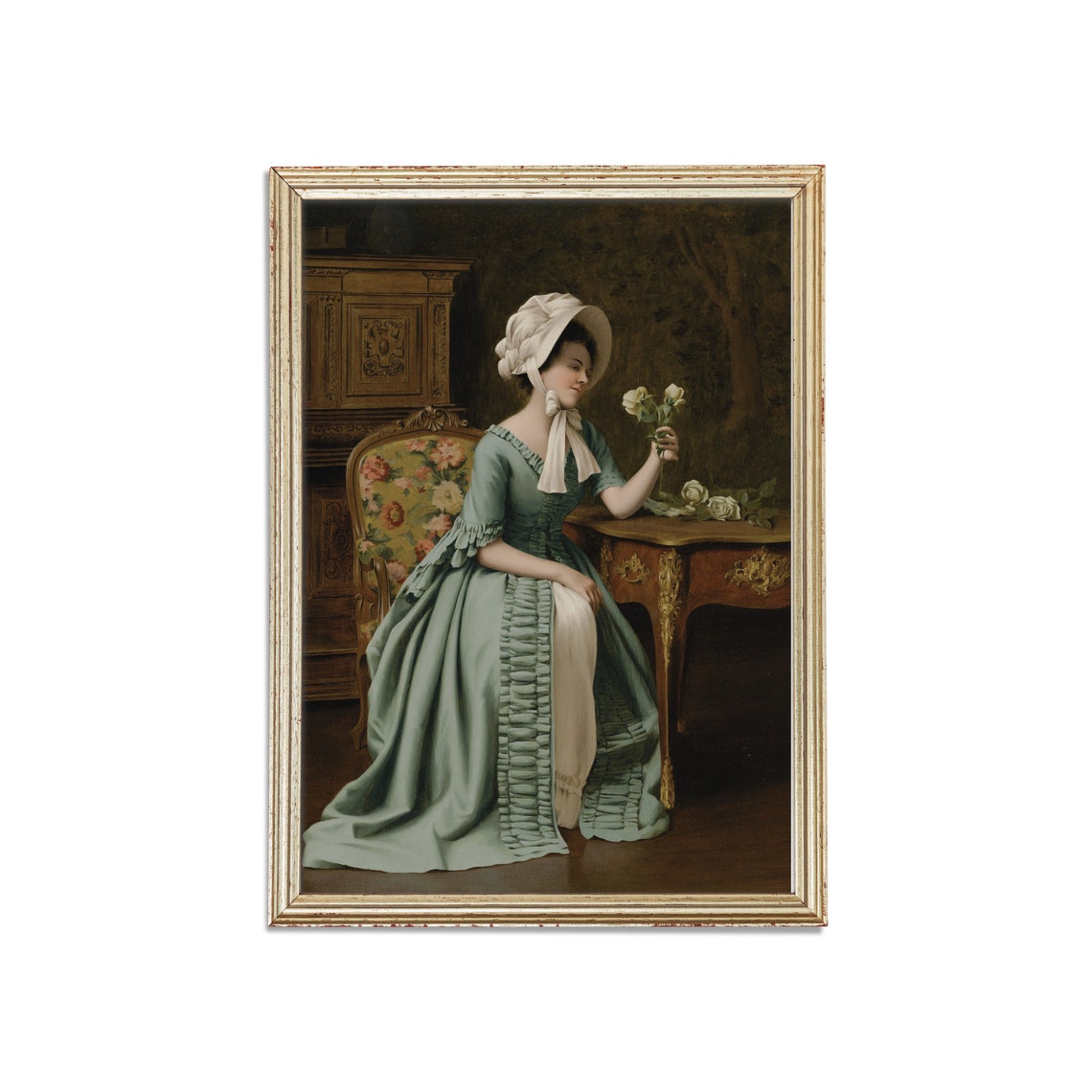Printed And Shipped Woman With Yellow Rose Vintage Portrait Painting Moody Rustic Oil Painting Victorian Female Art Physical Print - Image 5